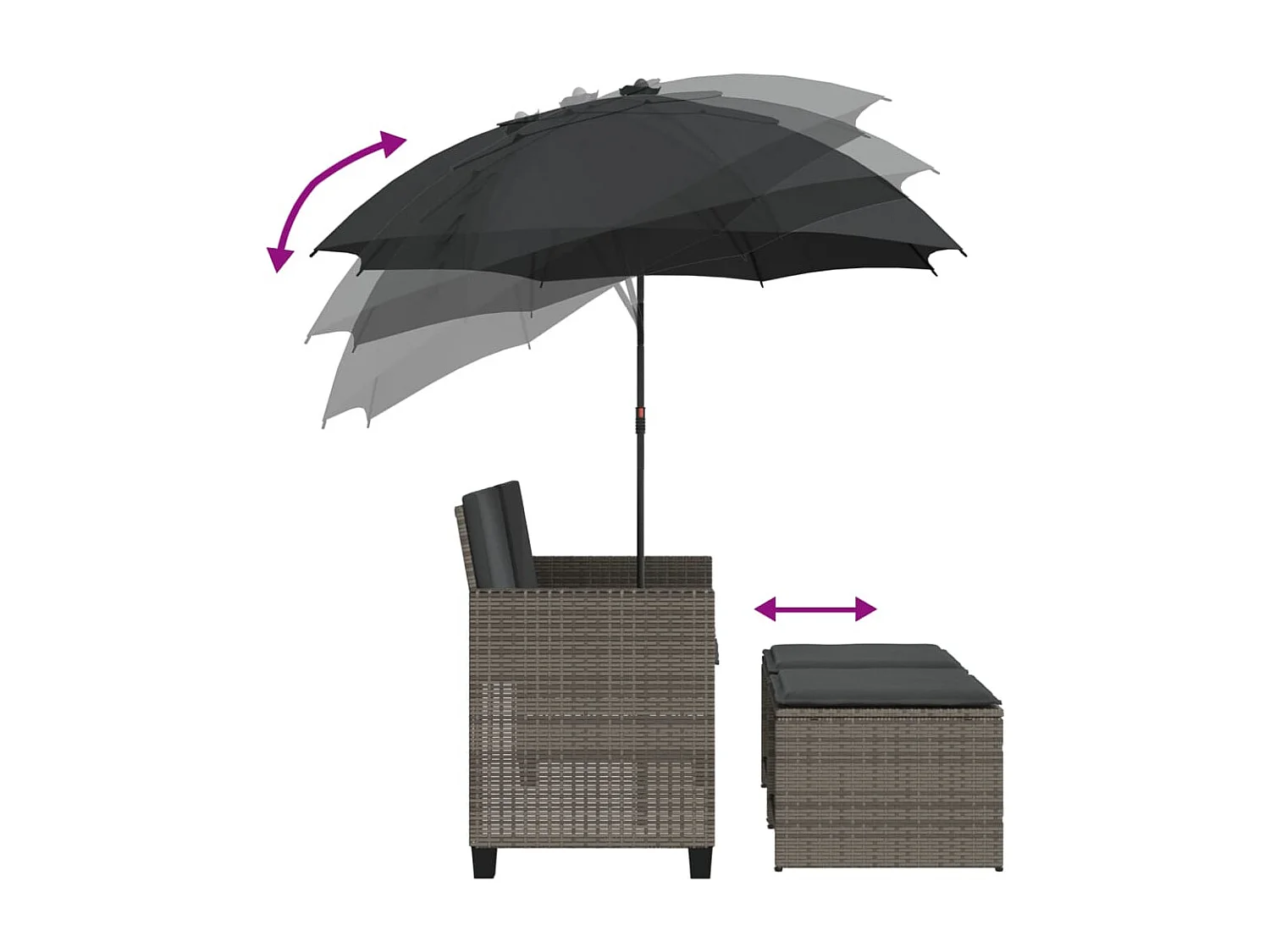 Gartensofa 2-Sitzer Sonnenschirm und Hocker Grau Poly Rattan