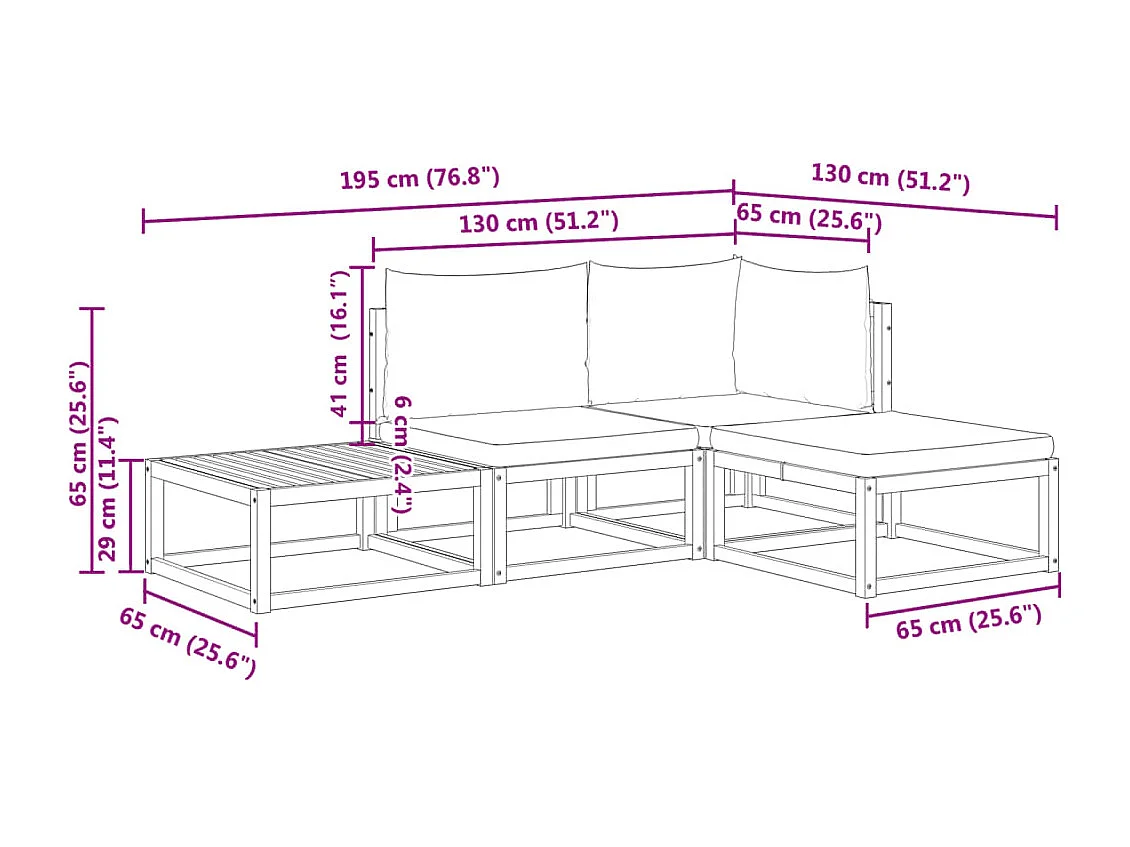 4-tlg. Gartensofa-Set mit Kissen Holz Akazie & Seil
