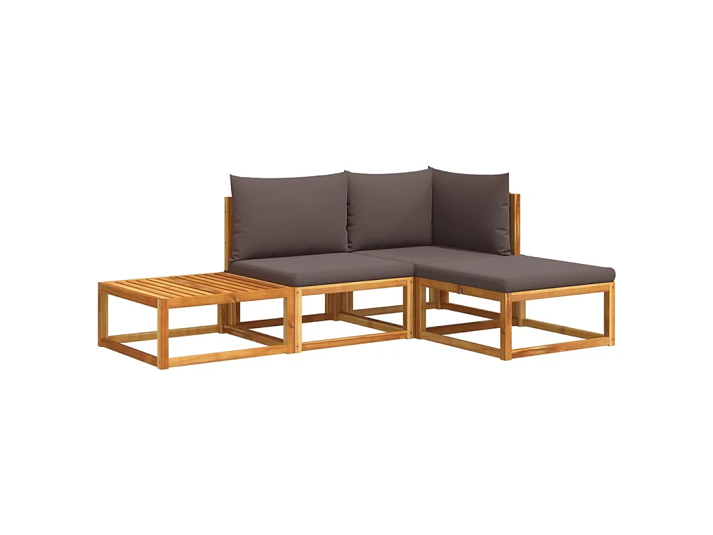 4-tlg. Gartensofa-Set mit Kissen Holz Akazie & Seil