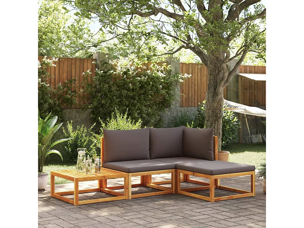 4-tlg. Gartensofa-Set mit Kissen Holz Akazie & Seil