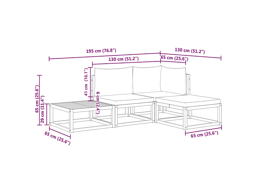 4-tlg. Gartensofa-Set mit Kissen Holz Akazie & Seil