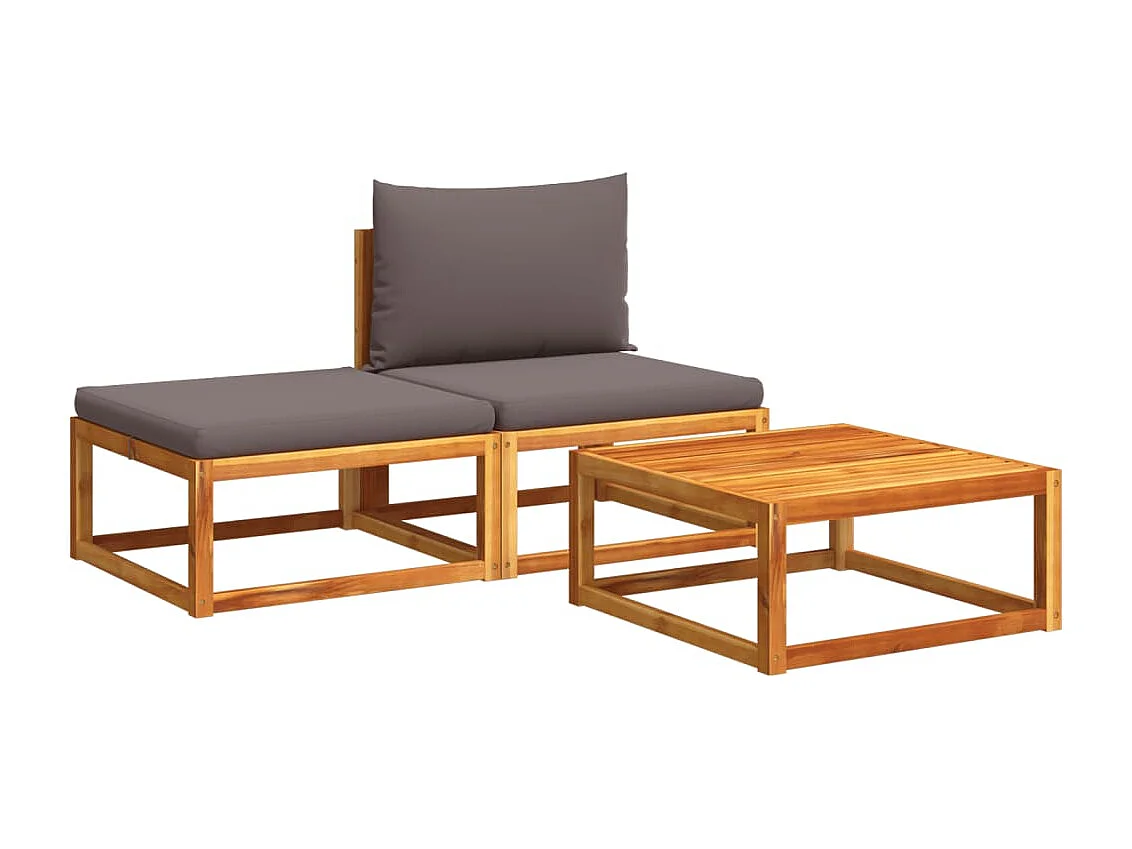 Ensemble de canapés de jardin 3 pièces avec coussins en bois d'acacia et rotin