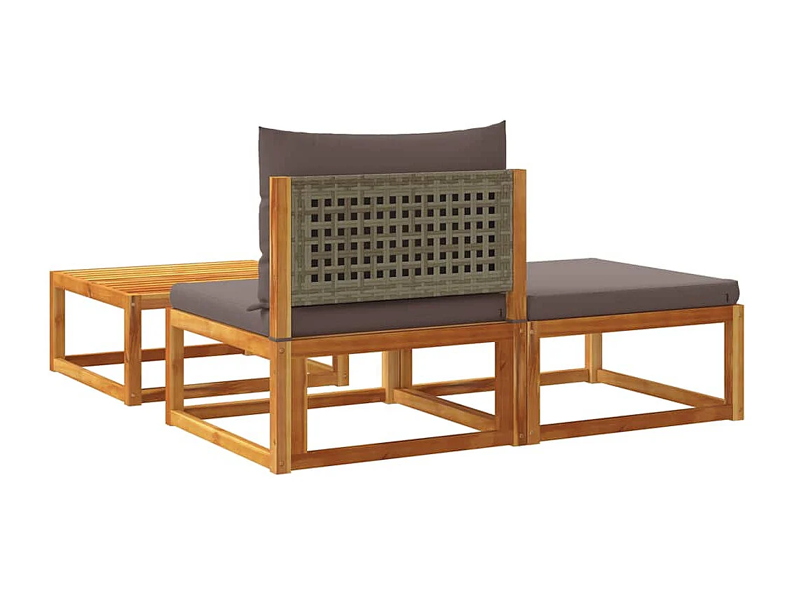 3-delige tuinbankset met kussens acaciahout & rotan