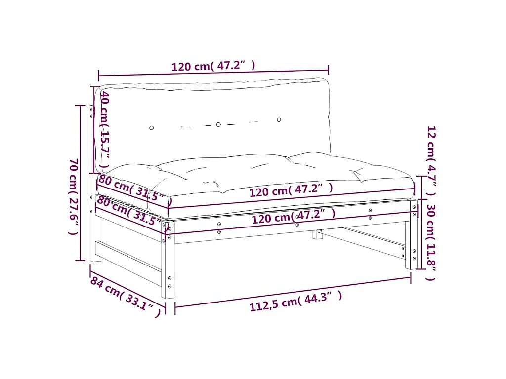 Mittelsofa Honigbraun 120x80 cm Massivholz Kiefer