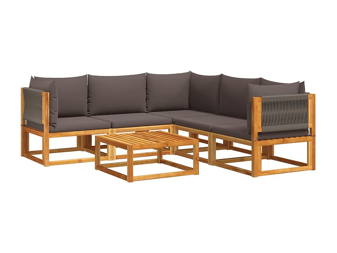 6-delige tuinbankset met kussens acaciahout & touw