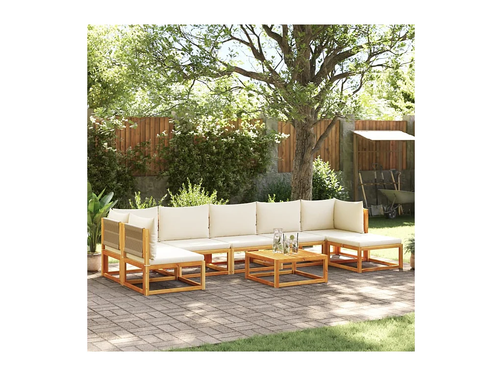 Ensemble de canapés de jardin 8 pièces avec coussins en bois d'acacia et corde