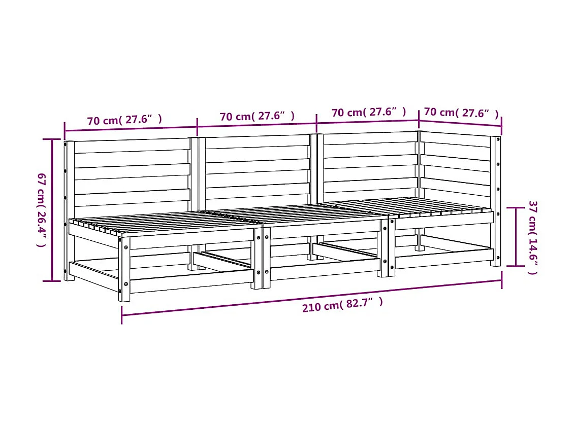 Gartensofa 3-Sitzer Massivholz Douglasie