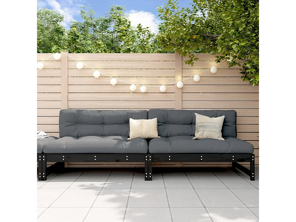 Divani Centrali Giardino 2pz Neri 120x80cm Legno Massello Pino