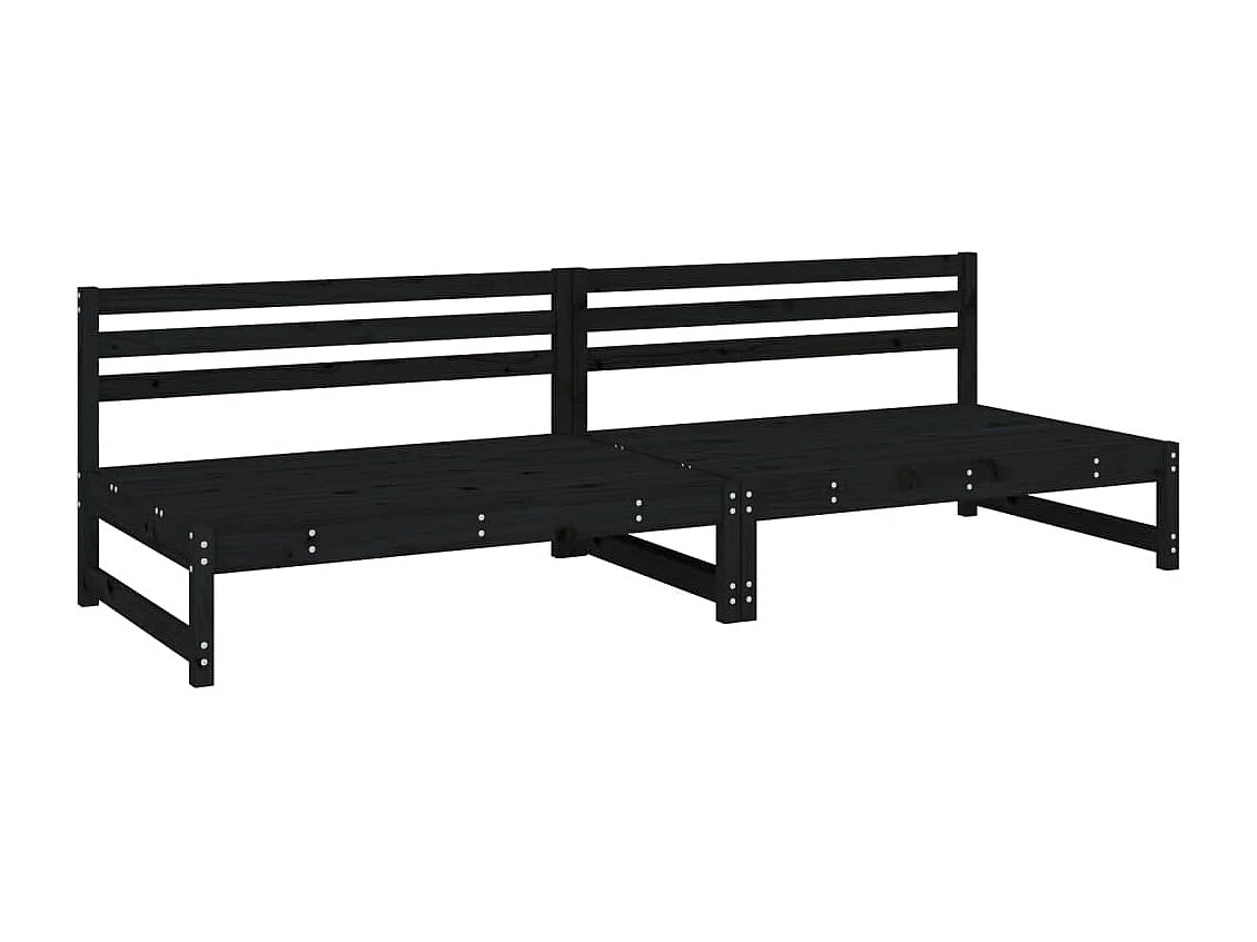 Divani Centrali Giardino 2pz Neri 120x80cm Legno Massello Pino