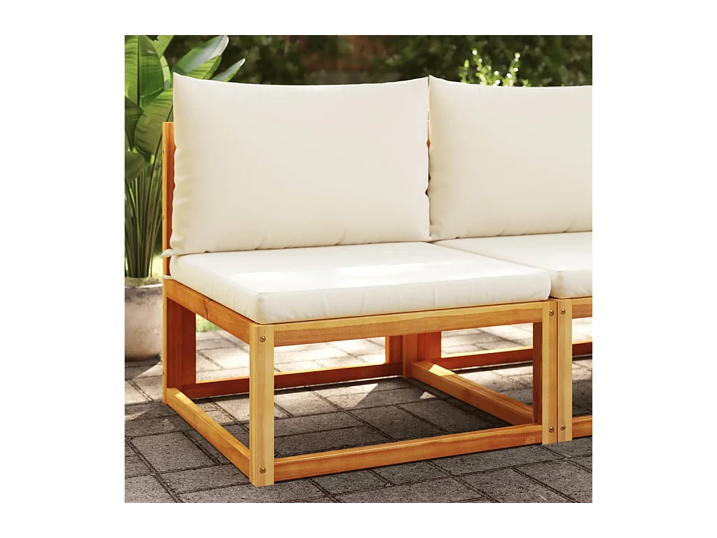 Canapé de jardin sans accoudoirs avec coussins en bois d'acacia et rotin