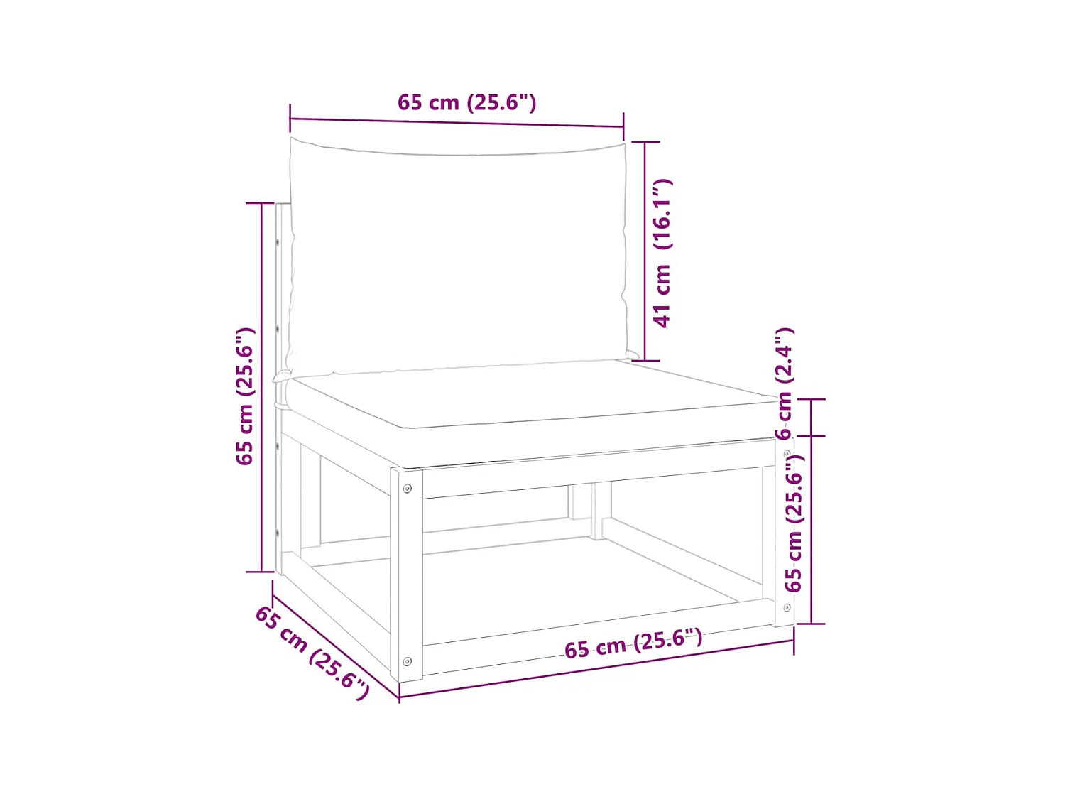 Canapé de jardin sans accoudoirs avec coussins en bois d'acacia et rotin