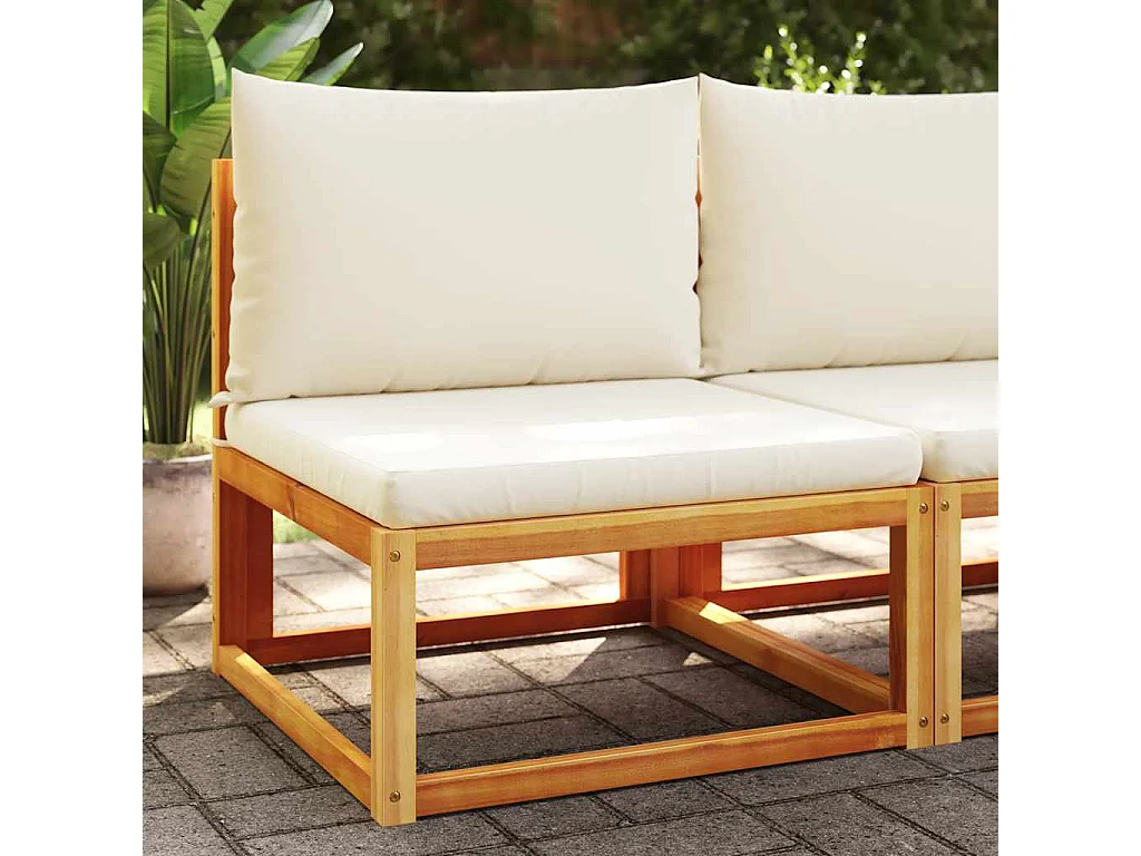 Canapé de jardin sans accoudoirs avec coussins en bois d'acacia et rotin