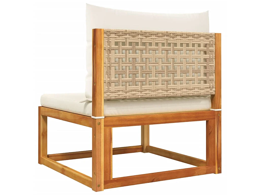Canapé de jardin sans accoudoirs avec coussins en bois d'acacia et rotin