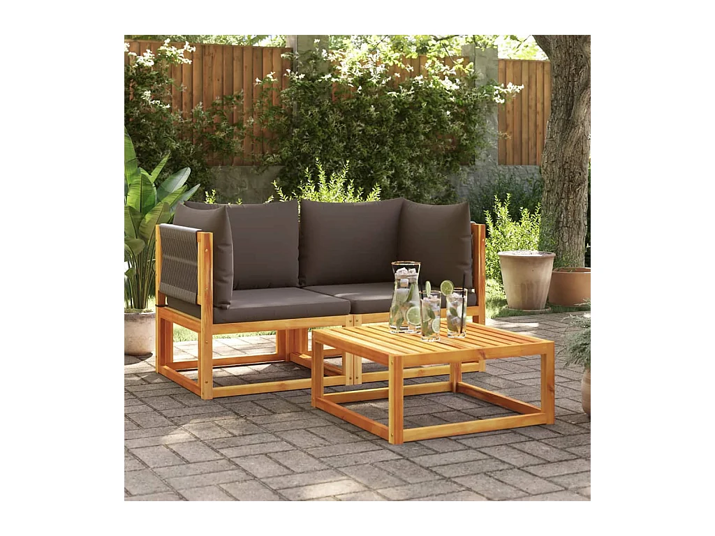 Gartensofas-Ecke mit Kissen 2 Stk. Holz Akazie & Seil