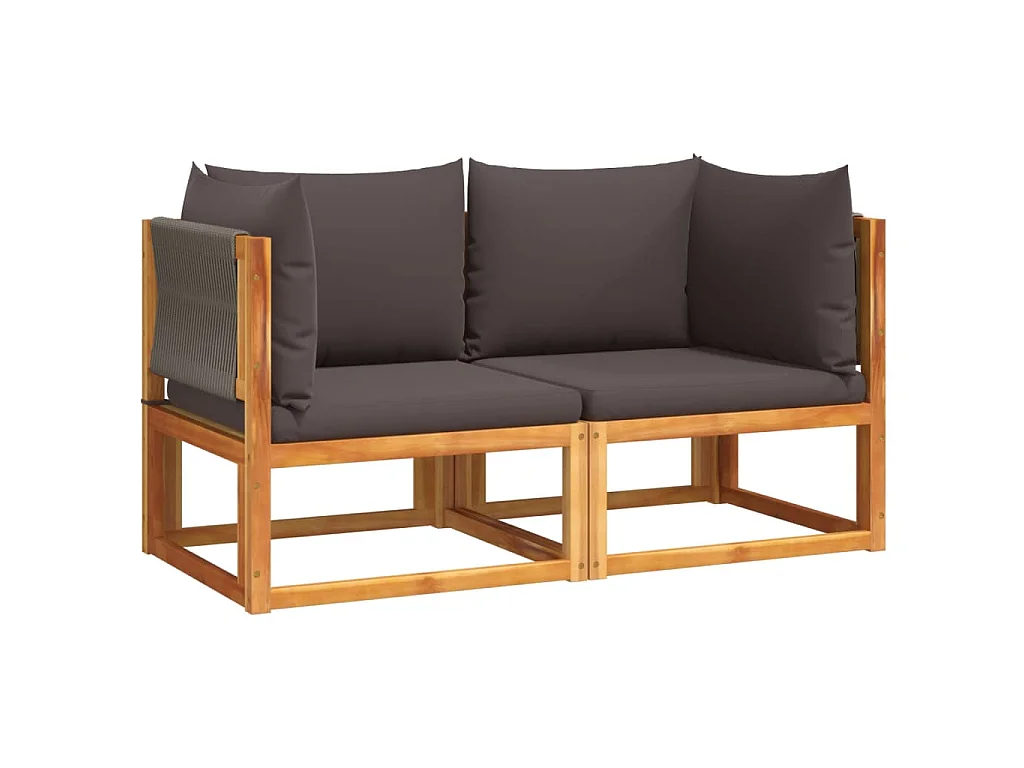 Divani da Giardino Angolari con Cuscini 2 pz in Legno di Acacia e Corda