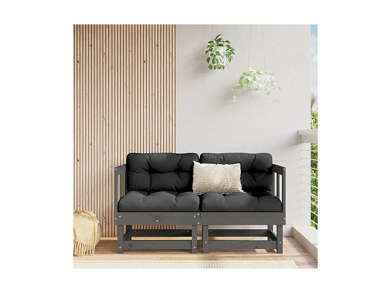 Canapés d'angle avec coussins 2 pcs gris bois de pin massif