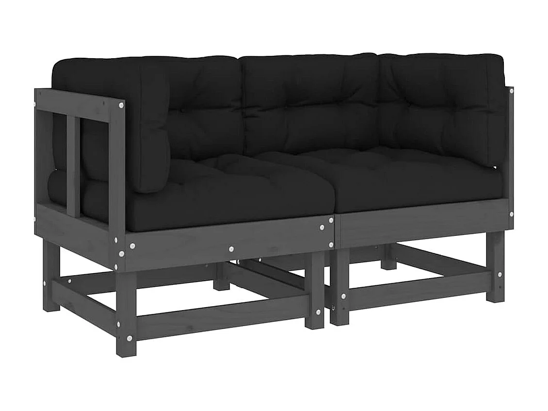 Canapés d'angle avec coussins 2 pcs gris bois de pin massif