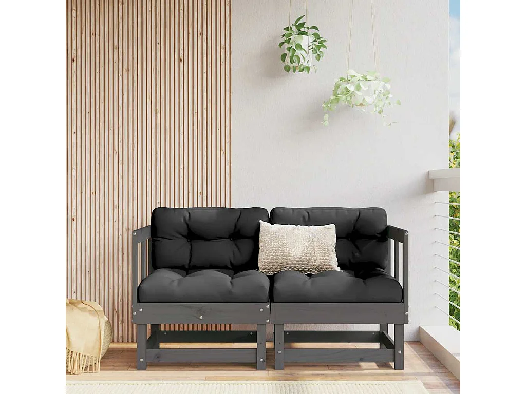 Ecksofas mit Kissen 2 Stk. Grau Massivholz Kiefer