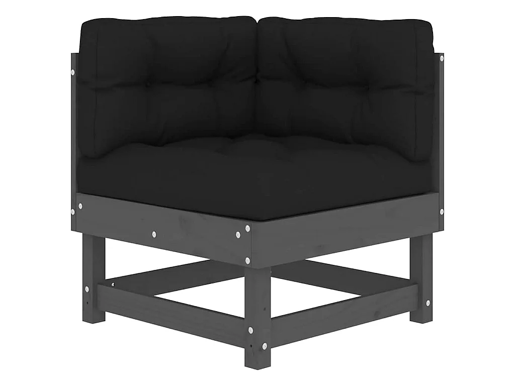 Ecksofas mit Kissen 2 Stk. Grau Massivholz Kiefer