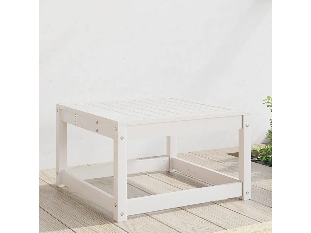 Repose-pied de jardin blanc bois de pin massif
