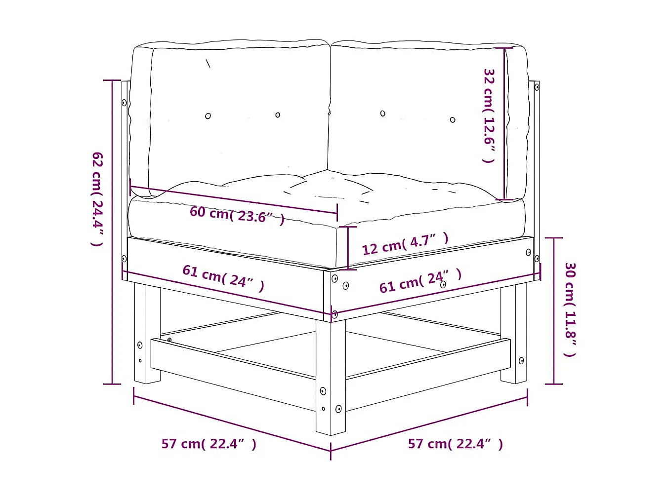 Ecksofa mit Kissen Massivholz Kiefer