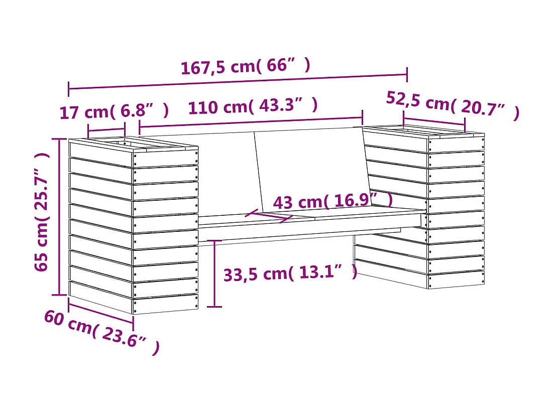 Banc avec jardinières 167,5x60x65 cm bois de pin imprégné