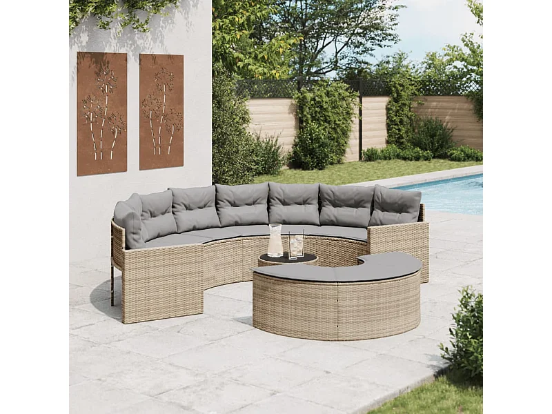 Set Divani da Giardino Semicircolare 3 pz in Polyrattan Beige