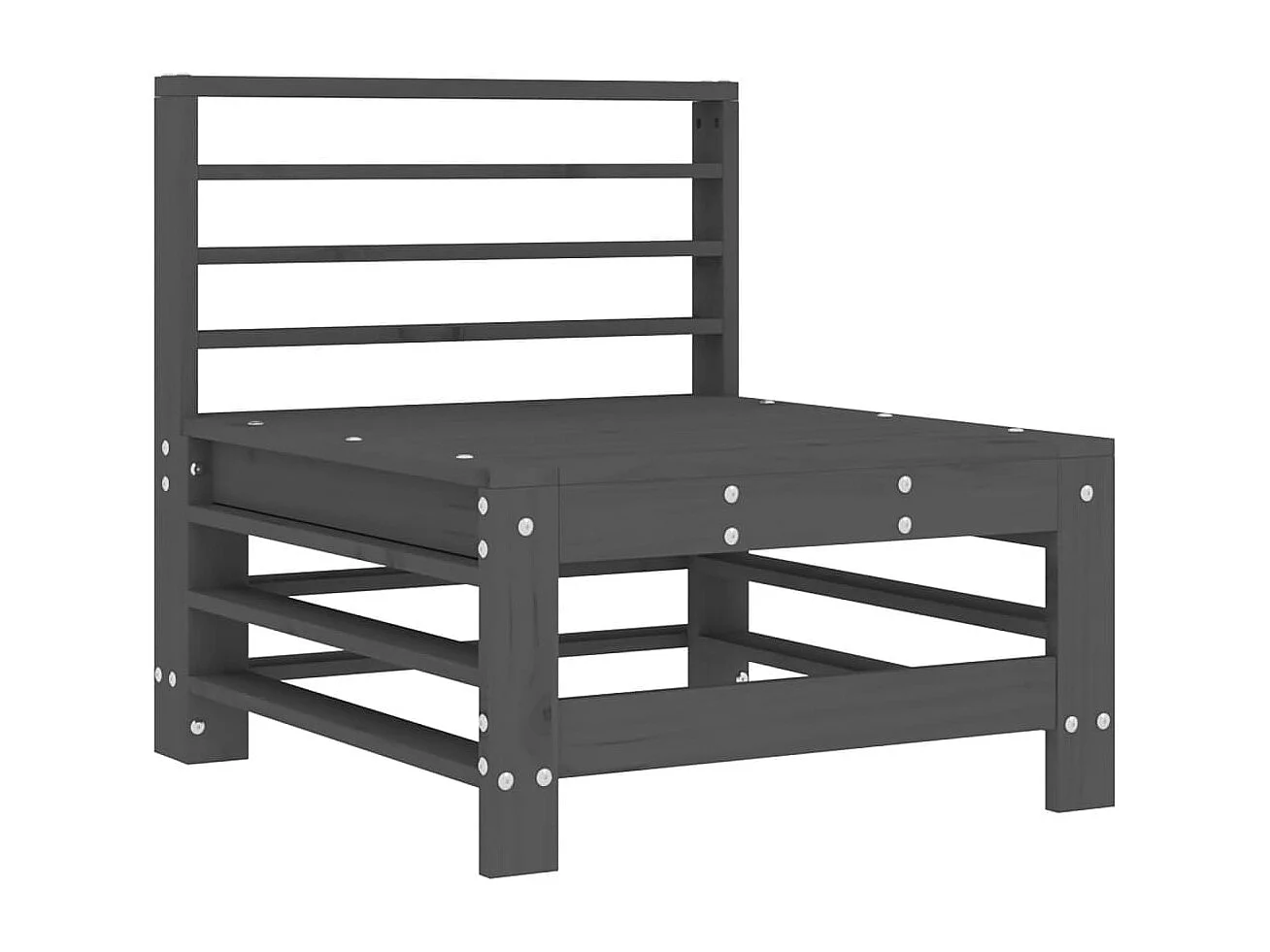 Canapé central avec coussins gris bois de pin massif