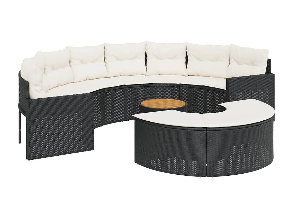 3-tlg. Garten-Sofagarnitur Halbrund Schwarz Poly-Rattan