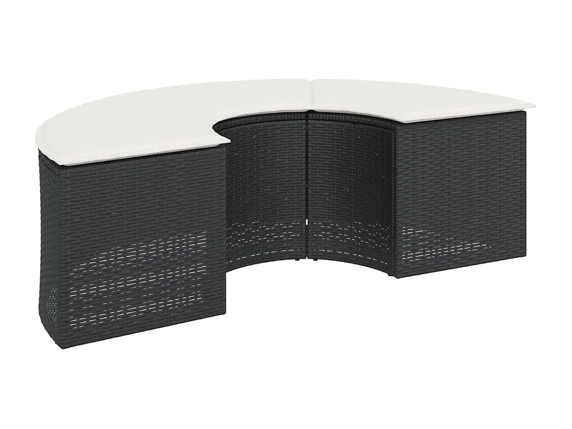 3-tlg. Garten-Sofagarnitur Halbrund Schwarz Poly-Rattan