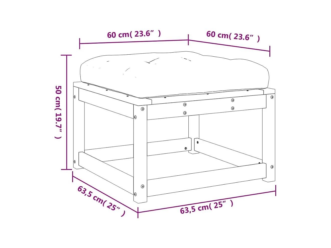 Poggiapiedi da Giardino con Cuscino in Legno Massello di Pino