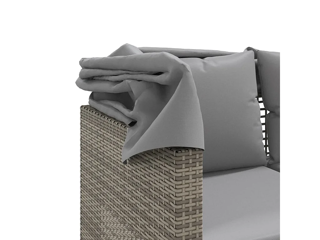 Canapé de jardin 3 places avec auvent et tabourets gris rotin