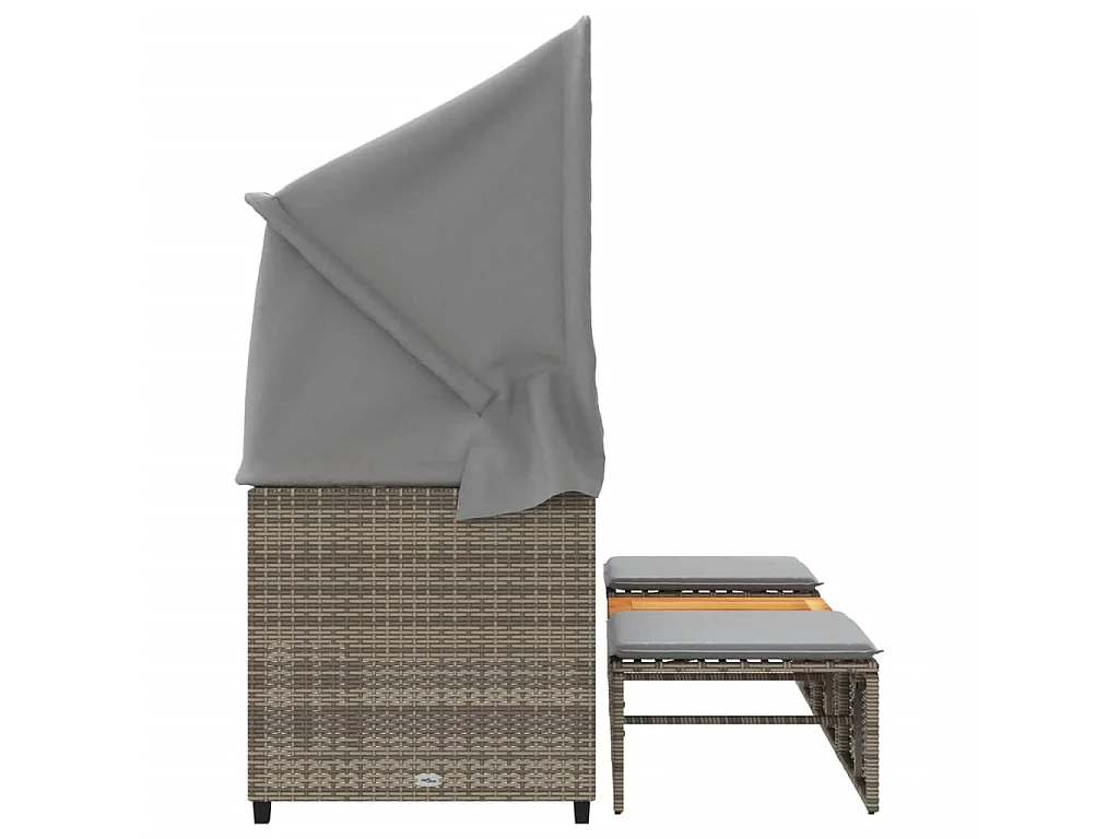 Divano Giardino 3 Posti con Tetto e Sgabelli Grigio Polyrattan