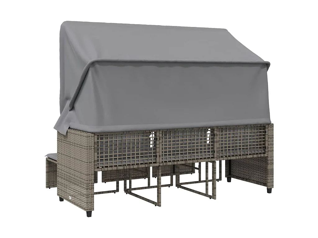 Divano Giardino 3 Posti con Tetto e Sgabelli Grigio Polyrattan