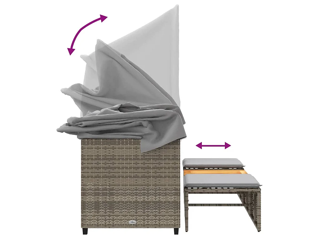 Divano Giardino 3 Posti con Tetto e Sgabelli Grigio Polyrattan