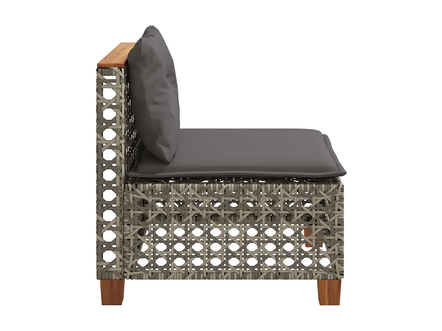 Canapé de jardin sans accoudoirs coussins gris résine tressée