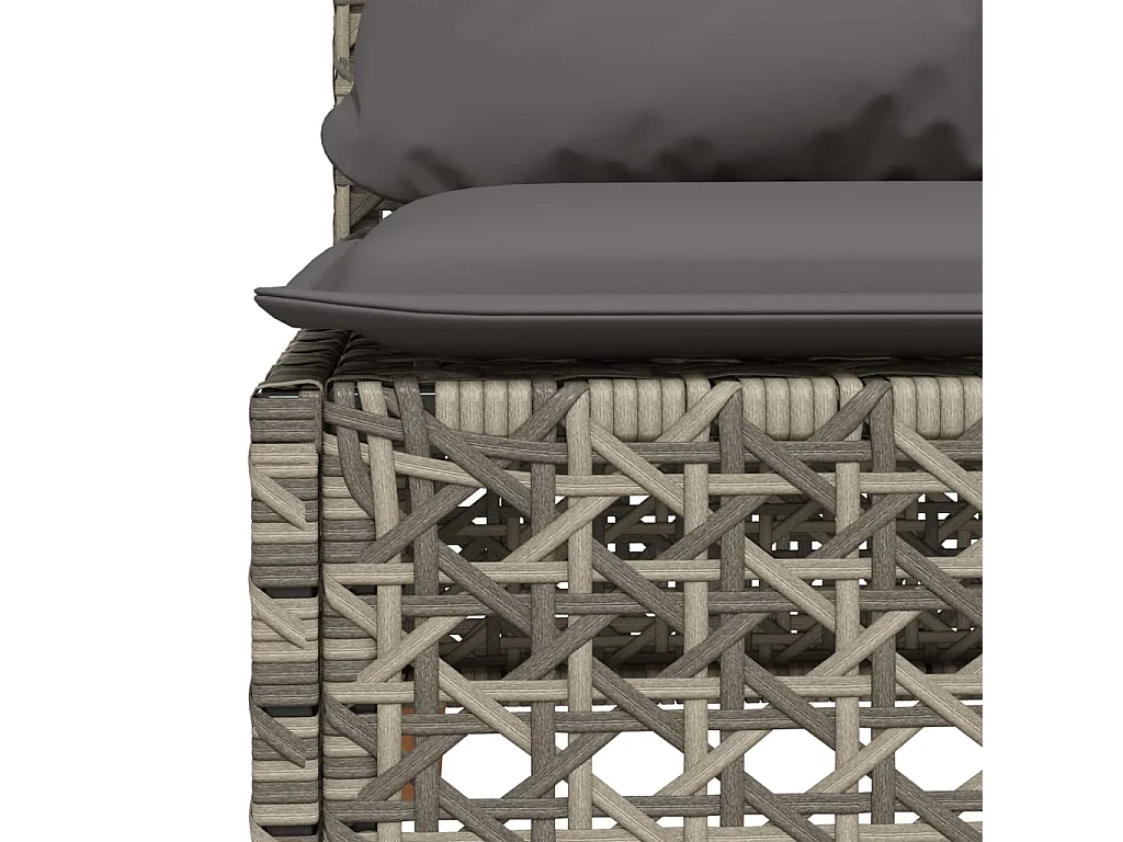 Canapé de jardin sans accoudoirs coussins gris résine tressée