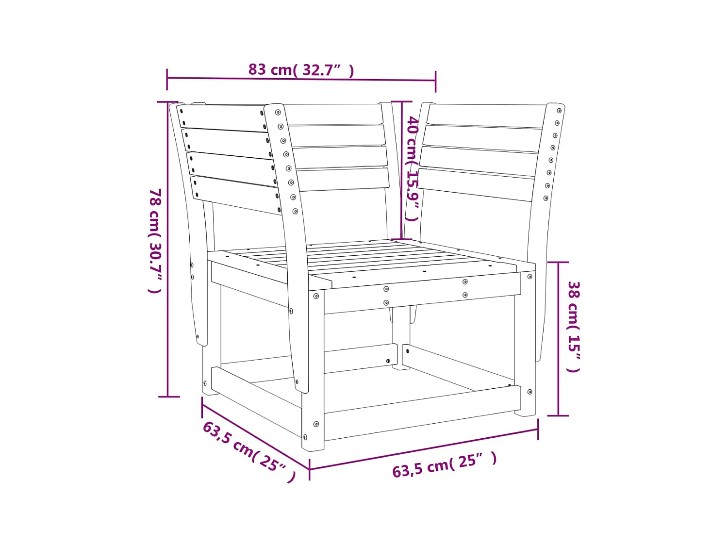 Chaises de jardin bois massif de pin