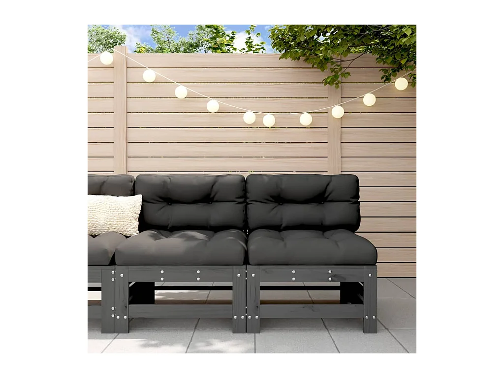 Mittelsofas mit Kissen 2 Stk. Grau Massivholz Kiefer