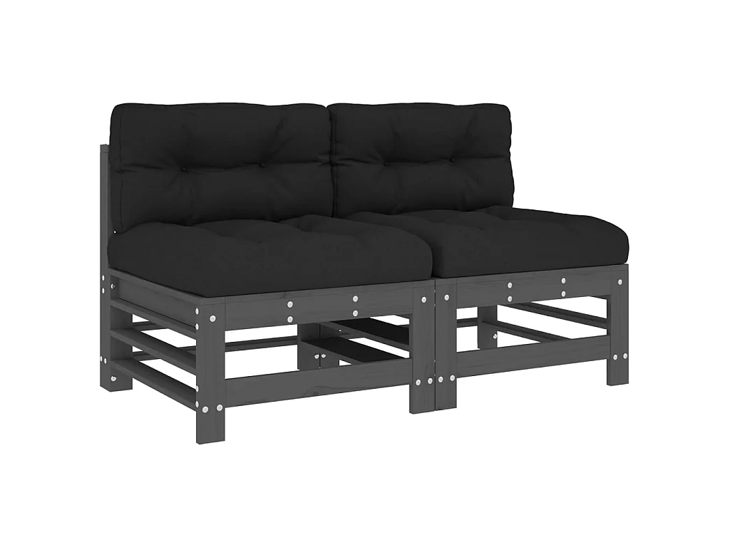 Sofás de centro com almofadões 2 pcs pinho maciço cinzento