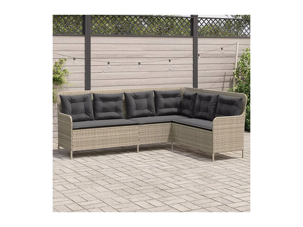 Divano da Giardino con Cuscini a L Grigio Chiaro in Polyrattan