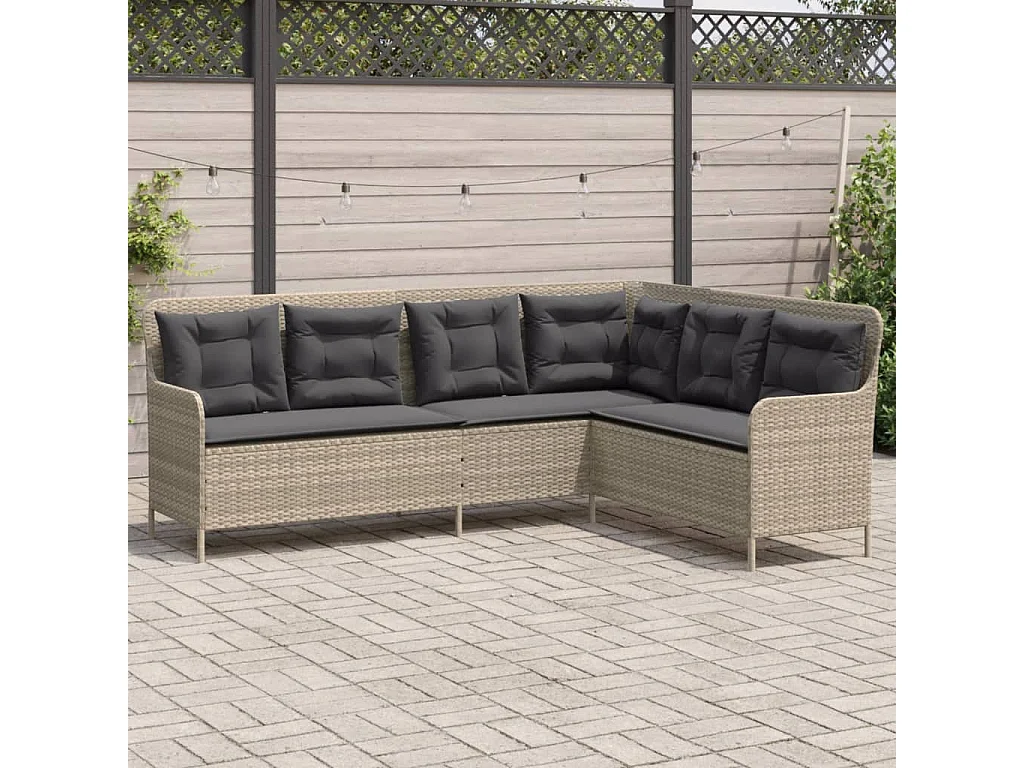Gartensofa in L-Form mit Kissen Hellgrau Poly Rattan