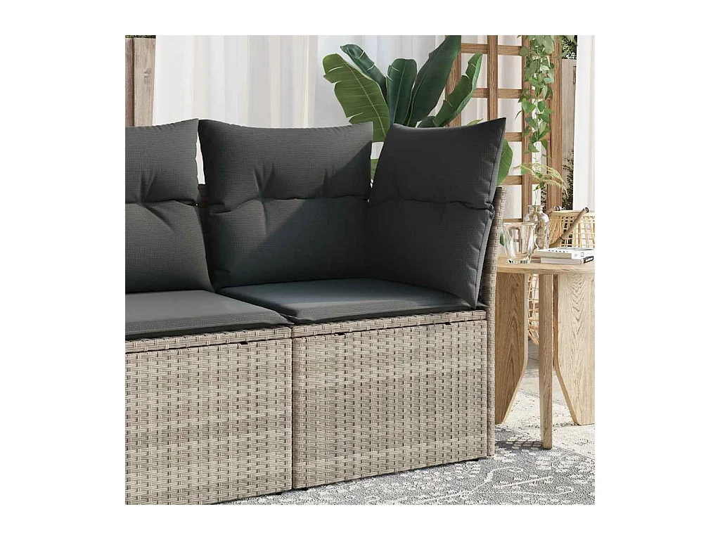 Garten-Ecksofa mit Kissen Hellgrau Poly Rattan