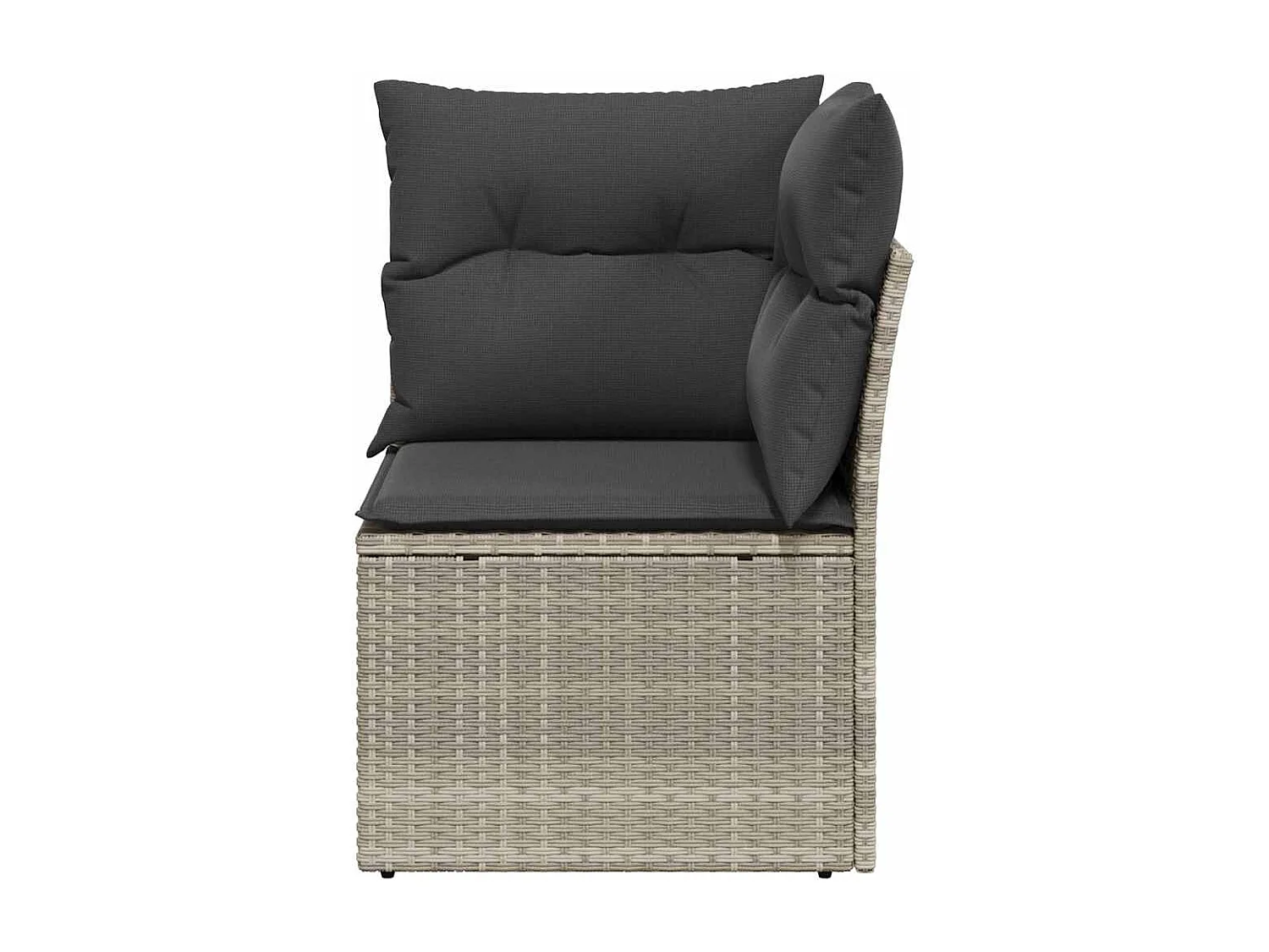 Canapé d'angle de jardin et coussins gris clair résine tressée