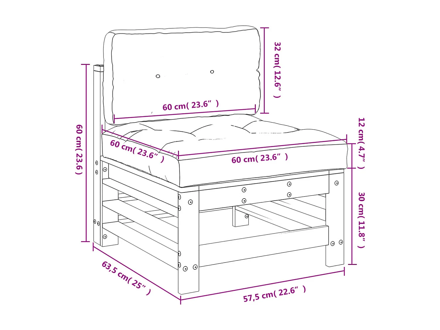 Divano Centrale con Cuscini in Legno di Pino