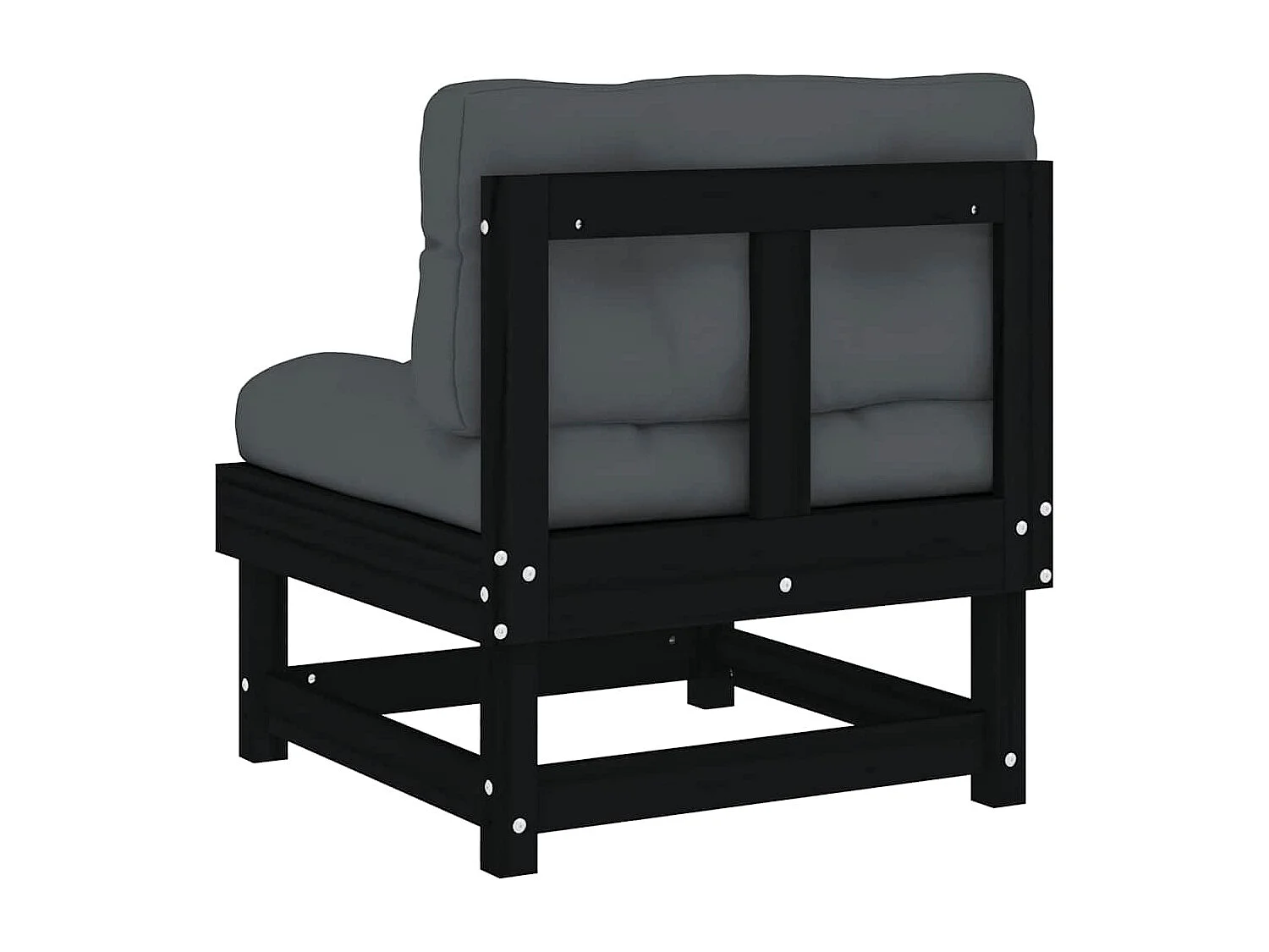 Canapé central avec coussins noir bois de pin massif