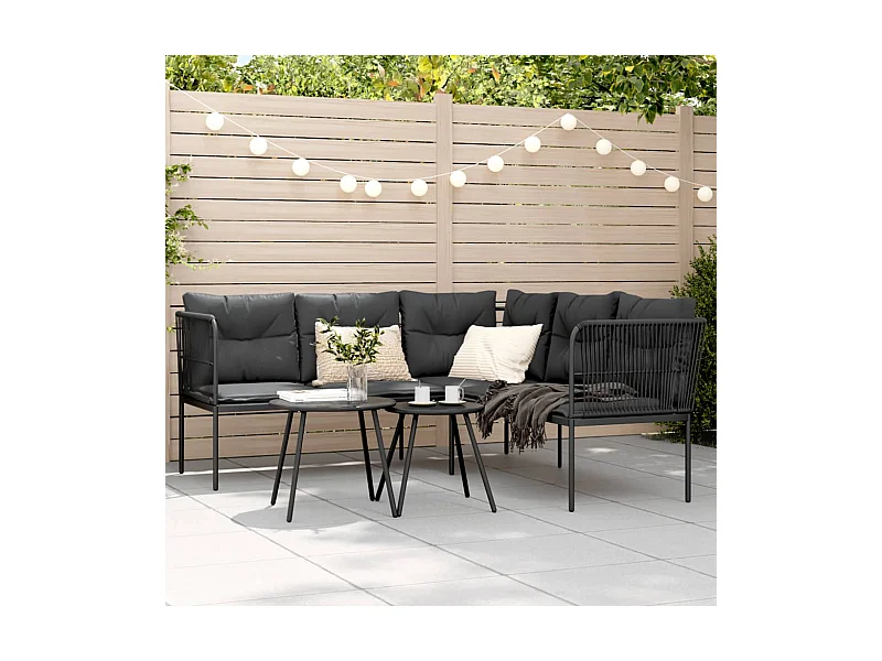 Divano Giardino con Cuscini Forma a L Nero Acciaio e Textilene