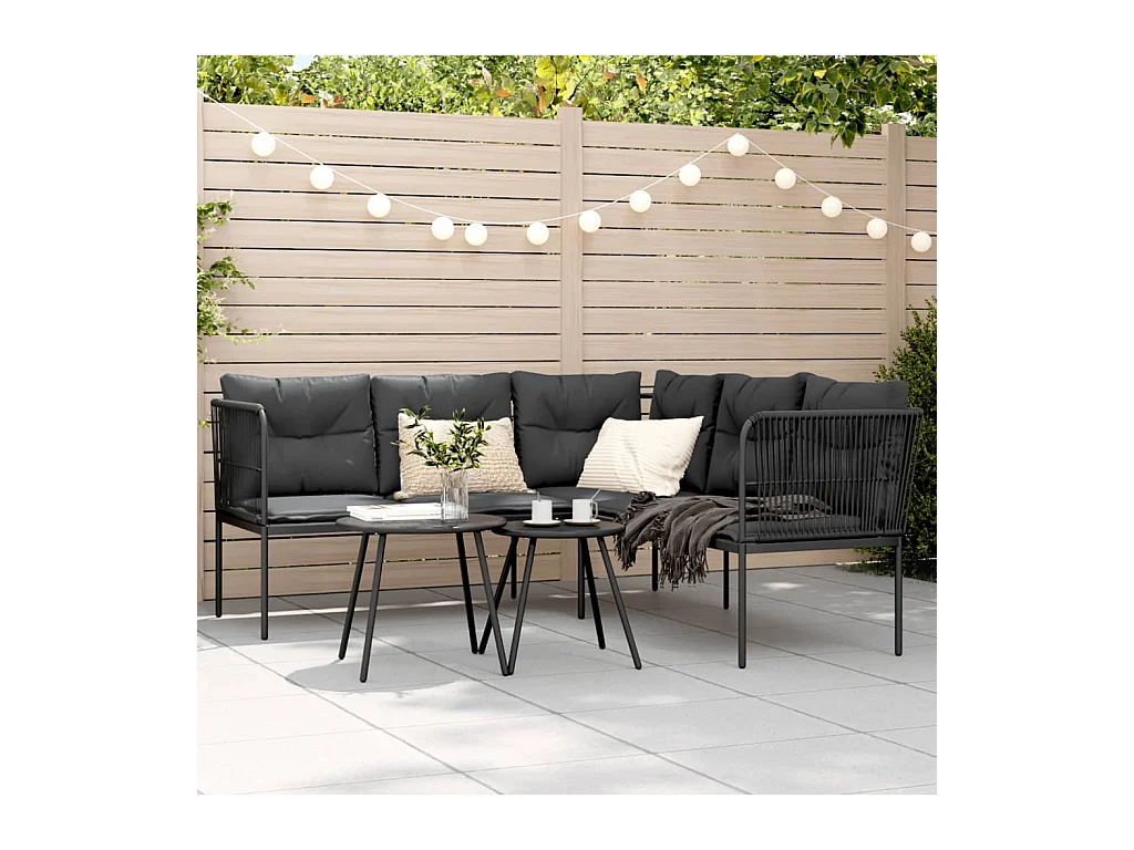 Canapé de jardin avec coussins forme de L noir acier textilène