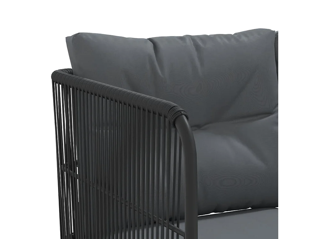 Canapé de jardin avec coussins forme de L noir acier textilène