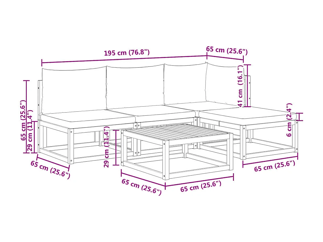 Ensemble de canapés de jardin 5 pièces avec coussins en bois d'acacia et corde